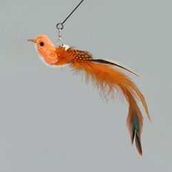Powerful Suction Cup Interactive Cat Wand: Engaging Bird Feather Toy For Cats & Kittens Orange