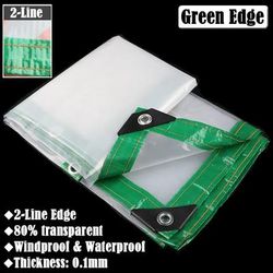 0.1mm Transparent Tarpaulin For Outdoor Gazebo, Pergola, Window | Windproof & Waterproof Garden Awning Canvas 1x1m Green Edge