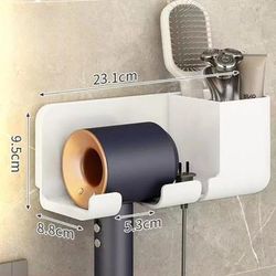 Wall Mounted Hair Dryer Holder & Organizer For Bathroom Space Saving Hair Straightener & Dryer Stand With Shelves Color: White A