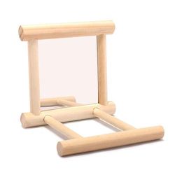 Bird Parrot Toy Supplies: Wooden Cloud Ladder Climbing Platform With Mirror Stand 1pc