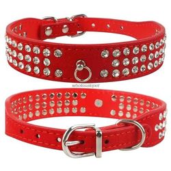 Rhinestone Dog Collar: Suede Leather Diamante For Small Medium Dogs L 1