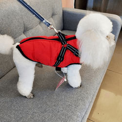 Dog Winter Coat With Built In Harness Red 2XL