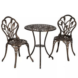 3 Piece Outdoor Garden Bistro Set, Bronze Iron Table & Chairs 3 Piece Outdoor Garden Bistro Set, Bronze Iron Table & Chairs