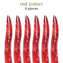 48 Inch Fairy Hair Tinsel Kit 1200 Sparkling Hair Extensions In 12 Colors red 48 Inches