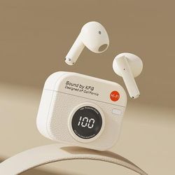 TWS Wireless Earbuds With LED Display, Bluetooth 5.4 Earphones, 36H Playtime, Built in Mic, IPX5 Sweatproof For Sports beige