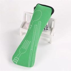 Washable Tableware Bag With Zipper: Portable Cutlery Kit For Travel, Camping, Household Dinners Convenient Pouch green