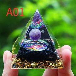 Orgone Pyramid Energy Generator: Amethyst, Peridot, Reiki Chakra Meditation Tool Room Decor & Christmas Gifts a1