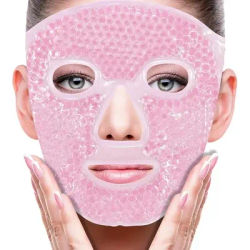 Spa Ice Cold & Hot Heat Full Face Eye Mask, Gel Beads Compress For Puffy Eyes & Dark Circles pink