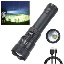 High Power LED Flashlight With Zoom And USB Charging black
