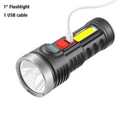 Portable USB Rechargeable 7 LED Flashlight: Waterproof Torch With COB Side Lights, 4 Modes, Power Display Outdoor Emer 027