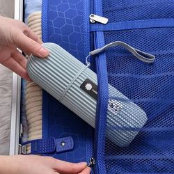 Compact Travel Toothbrush Holder With Toothpaste Container Portable, Hygienic, And Durable For Camping & Outdoor Use gray