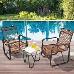 3 Piece Patio Rattan Furniture Set With 2 Single Wicker Chairs & Glass Side Table Outdoor Conversation Set 3 Piece Patio Rattan Furniture Set With 2 Single Wicker Chairs & Glass Side Table Outdoor Conversation Set