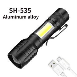 Portable LED Rechargeable Flashlight With COB Side Light USB Charging, Multi Function, Ideal For Outdoor Camping SH 535