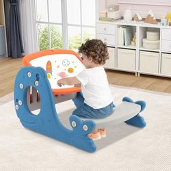 4 in 1 Toddler Activity Table, Convertible Kids Easel With Whiteboard, Storage & Bench Whale Shaped Design 4 in 1 Toddler Activity Table, Convertible Kids Easel With Whiteboard, Storage & Bench Whale Shaped Design