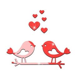 Loving Birds Mirror Wall Sticker: Love shape Acrylic Decals 3D Waterproof Self 4