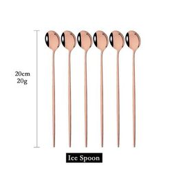 6Pcs Gold Cutlery Set: Coffee, Tea, Juice Spoons Long Handle Scoops For Ice Cream Kitchen Tableware Tools 6Pcs Rose