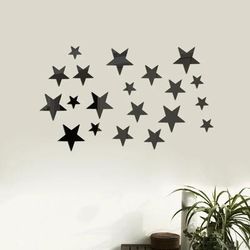 Irregular Mirror Star Wall Stickers: 3D Acrylic DEcor For Living Room, Kids Room Set Of 20pcs | Home Decoration black