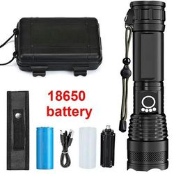 Rechargeable LED Tactical Flashlight With Telescopic Zoom For Outdoor Camping Or Fishing 18650 Battery Box
