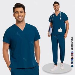 Lightweight Anti Wrinkle Nursing Scrub Set For Men And Women 2xl azure Blue