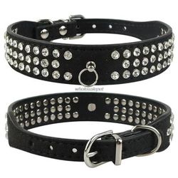 Rhinestone Dog Collar: Suede Leather Diamante For Small Medium Dogs XS 2