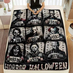 VIKAMA Horror Classic Yearbook Cover Blanket Halloween Party Theme Decoration Vintage Thriller Movie Decoration