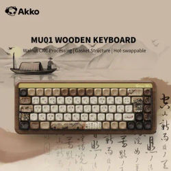 Akko MU01 Mountain Seclusion Wooden Mechanical Keyboard ISO-UK/DE Layout RGB Hot Swap BT/2.4G Wireless & Wired Gaming Keyboard