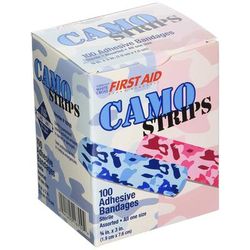 American White Cross Stat Strip Adhesive Strip 3/4 X 3 Inch Plastic Rectangle Kid Design (Blue / Pink Camo) Sterile (1099738_BX)