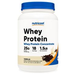 Nutricost Whey Protein Concentrate Oral Supplement Vanilla Flavor Powder 1.5 lb. Canister (1270266_BT)