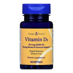 Foster & Thrive Vitamin Supplement Vitamin D3 2,000 IU Strength Softgel 100 per Bottle (1244150_BT)