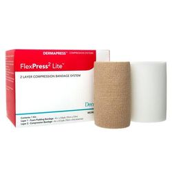 FlexPress2 Lite 2 Layer Compression Bandage System 4 Inch X 3-4/5 Yard / 4 Inch X 5-1/2 Yard Self-Adherent Closure Tan / White NonSterile Standard Com