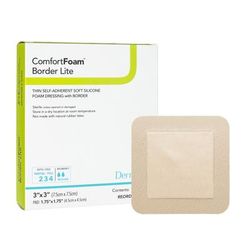 ComfortFoam Border Lite Thin Foam Dressing 3 X 3 Inch With Border Waterproof Backing Silicone Adhesive Square Sterile (1003182_BX)