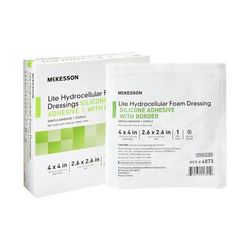 McKesson Lite Thin Foam Dressing 4 X 4 Inch With Border Film Backing Silicone Gel Adhesive Square Sterile (1083090_BX)