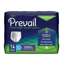 Prevail Overnight Unisex Adult Absorbent Underwear Pull On with Tear Away Seams Large Disposable Heavy Absorbency (1189993_CS)