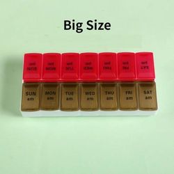 New Weekly Pill Organizer, Portable 7 Day Travel Pill Case With 14 Grids For Vitamins, Medicine & Fish Oil Tablets red brown L