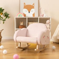 Pink Upholstered Toddler Rocker With Solid Wood Legs & Non Slip Foot Pads, Ergonomic Kids Chair Pink Upholstered Toddler Rocker With Solid Wood Legs & Non Slip Foot Pads, Ergonomic Kids Chair