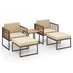Modern Outdoor Furniture Set, Acacia Wood Chairs With Ottomans And Coffee Table For Backyard, Balcony & Porch Modern Outdoor Furniture Set, Acacia Wood Chairs With Ottomans And Coffee Table For Backyard, Balcony & Porch