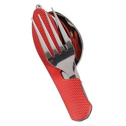 Portable Camping Utensil Set, Foldable Stainless Steel Knife Fork Spoon Combo For Travel, Picnic, Hiking & Adventure red