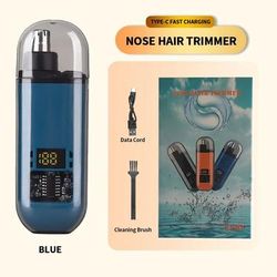 Professional Painless Electric Portable Ear And Nose Hair Trimmer Clipper For Men, Stainless Steel Eyebrow Grooming Tool blue