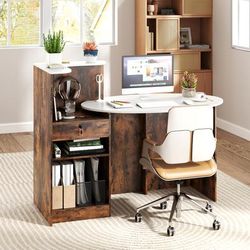 Modern Reception Desk With Oval Tabletop, Front Counter Desk For Offices & Retail Stores Modern Reception Desk With Oval Tabletop, Front Counter Desk For Offices & Retail Stores