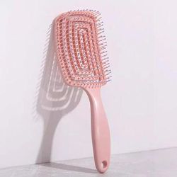 Elastic Massage Comb & Hollow Out Hair Brush, Fast Blow Drying Detangling Tool For All Hair Types pink