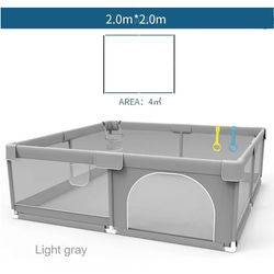 IMBABY Baby Playpen With Safety Fence And Pull Rings For Indoor And Outdoor Use light Gray200200
