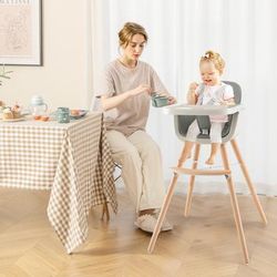 3 in 1 Convertible Wooden High Chair With Cushion, Adjustable & Safe For Babies 3 in 1 Convertible Wooden High Chair With Cushion, Adjustable & Safe For Babies