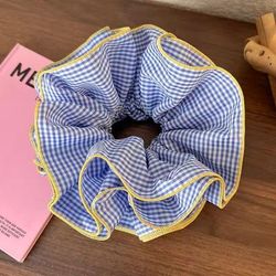 Retro Colorful Ruffle Hair Scrunchies Sweet Headbands & Rubber Bands Set blue