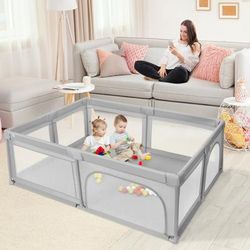 Extra Large Baby Playpen With 50 Ocean Balls, Safety Play Yard With Zipper Doors & Breathable Mesh Extra Large Baby Playpen With 50 Ocean Balls, Safety Play Yard With Zipper Doors & Breathable Mesh