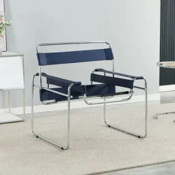 Nordic Vassili Leisure Chair Single, Medieval Industrial Style Network Frame With Bauhaus Saddle Leather blue