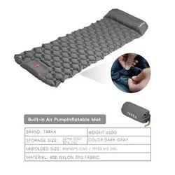 Inflatable Camping Sleeping Pad With Pillow For Hiking And Outdoor Travel dark Grey