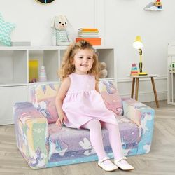 2 in 1 Flip Out Kids Sofa Chair, Detachable Flannel Fabric Cover & Glowing Patterns, Convertible Toddler Lounger 2 in 1 Flip Out Kids Sofa Chair, Detachable Flannel Fabric Cover & Glowing Patterns, Convertible Toddler Lounger