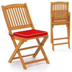 Set Of Outdoor Folding Chairs With Cushions, Solid Acacia Wood Foldable Patio Seating For Backyard, Balcony, Or Travel Set Of Outdoor Folding Chairs With Cushions, Solid Acacia Wood Foldable Patio Seating For Backyard, Balcony, Or Travel