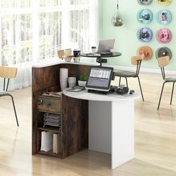 Reception Office Desk With Open Shelf & Lockable Drawer, Modern Front Counter For Home, Office, Salon, Retail Stores Reception Office Desk With Open Shelf & Lockable Drawer, Modern Front Counter For Home, Office, Salon, Retail Stores