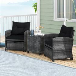 5 Piece Patio Rattan Furniture Set With 2 Ottomans & Tempered Glass Coffee Table Outdoor Wicker Sofa Set 5 Piece Patio Rattan Furniture Set With 2 Ottomans & Tempered Glass Coffee Table Outdoor Wicker Sofa Set